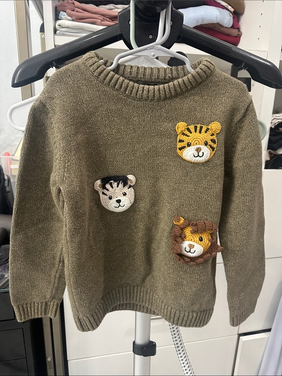 next Other - Next Olive Green Kids Sweater with Animal Patch Appliqués